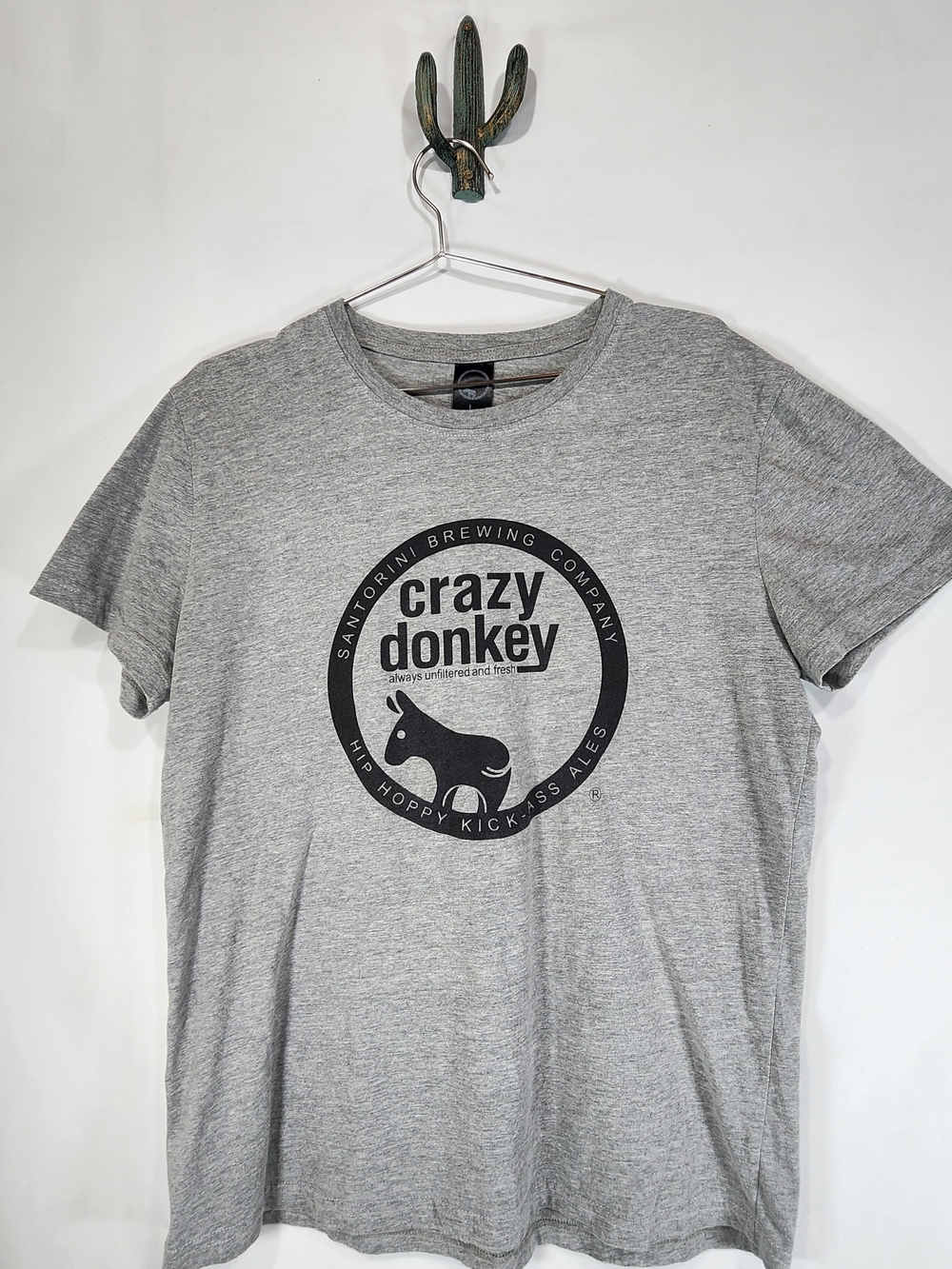 Santorini Brewing Co Crazy Donkey T-Shirt Gray Mens Large Hip Hoppy Kick-A Ales